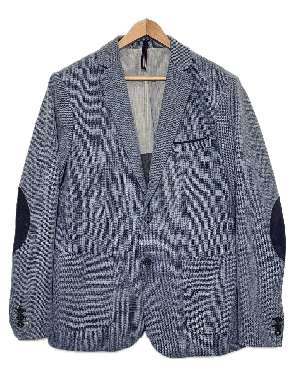 Zara Man Textured Knit Blazer Mens Size 42 Blue White 2 Button Front Sport Coat